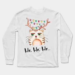 Watercolor - Mildly impressed Ho Ho Ho cat Long Sleeve T-Shirt